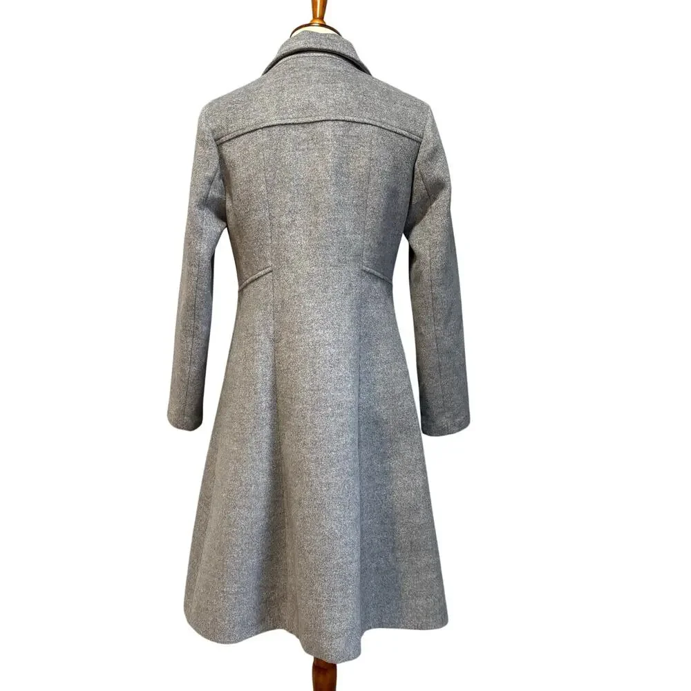 Gray Wool Blend Double Breasted Fit & Flare A-Line Swing Coat, Size S - Picture 2 of 8